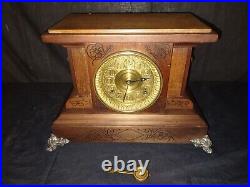 Antique Vintage Waterbury Footed Mantle Parlor Kitchen Chime Clock Works