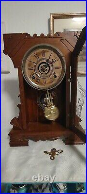 Antique Wm. L. Gilbert Eagle Kitchen Parlor Mantle Shelf Clock Works