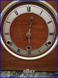 Antique Wood Westminster Chime Mantel Clock Made In England WithKey Works Great