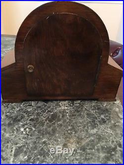 Antique Wood Westminster Chime Mantel Clock Made In England WithKey Works Great