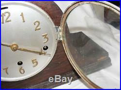 Antique Working Napoleon Hat Mantel Clock Brass Letters Westminster Chimes