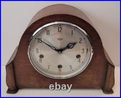 Antique c1930's English Smiths Enfield Oak Westminster Chiming Mantel Clock