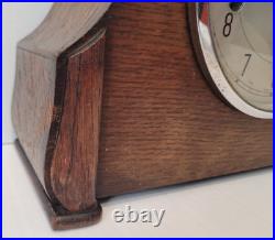 Antique c1930's English Smiths Enfield Oak Westminster Chiming Mantel Clock