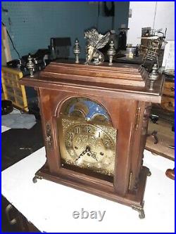 Antique mantle Clock 1940s with moon phase german movement chimes and dongs