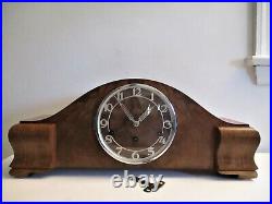Art Deco Franz Hermle Westminster Chimes Mantle Shelf Clock Burl Walnut 22 READ