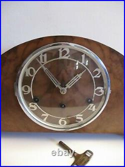 Art Deco Franz Hermle Westminster Chimes Mantle Shelf Clock Burl Walnut 22 READ