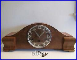 Art Deco Franz Hermle Westminster Chimes Mantle Shelf Clock Burl Walnut 22 READ