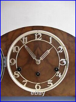Art Deco Franz Hermle Westminster Chimes Mantle Shelf Clock Burl Walnut 22 READ