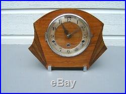 Art-Deco Mantel clock Oak Westminster chime can be turned off working M2