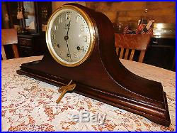 Awesome Antique Waterbury Mahogany Westminster Chimes Tambour Mantle Clock-1925