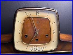 BADUF German Westminster Chime Mantel Clock 1950s Mid Century Walnut Working