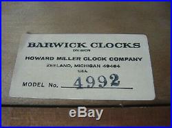 BARWICK Howard Miller Mantle Carriage Clock Westminster Chimes #4992 with3 chimes
