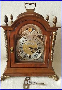BIG Warmink Clock Westminster Mantel Shelf Chime Nut Wood Moonphase Night Switch