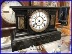 Beautiful Antique Ansonia Black-gold Metal Chime Mantle Statue Clock A+movement