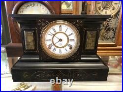 Beautiful Antique Ansonia Black-gold Metal Chime Mantle Statue Clock A+movement
