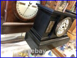 Beautiful Antique Ansonia Black-gold Metal Chime Mantle Statue Clock A+movement