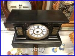 Beautiful Antique Ansonia Black-gold Metal Chime Mantle Statue Clock A+movement