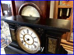 Beautiful Antique Ansonia Black-gold Metal Chime Mantle Statue Clock A+movement