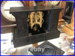 Beautiful Antique Ansonia Black-gold Metal Chime Mantle Statue Clock A+movement