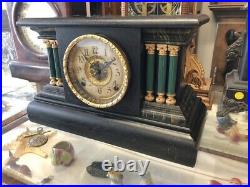 Beautiful Antique Ingraham Black & Green Column Chime Mantle Clock A+ Movement