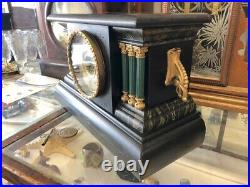 Beautiful Antique Ingraham Black & Green Column Chime Mantle Clock A+ Movement