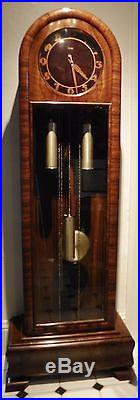 Beautiful Art Deco Tall Case Grandfather Clock. Mahogany Case. Westminster Chime