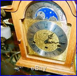 Beautiful F. HERMLE Key-wound MOOPHASE WESTMINSTER Chime Mantel CLOCK