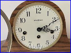 Beautiful HOWARD MILLER Tambour Westminster Chime Oak Mantle Shelf Clock 340-020