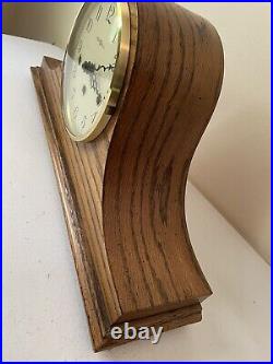 Beautiful HOWARD MILLER Tambour Westminster Chime Oak Mantle Shelf Clock 340-020