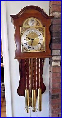 Beautiful Vtg Chry Wood Howard Miller Tally Triple Chime Westminster Wall Clock