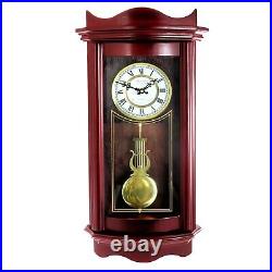 Bedford 25 Weathered Chocolate Cherry Wood Finish Wall Clock w Pendulum Chimes