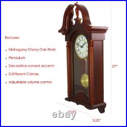 Bedford 26.5 Wall Clock Colonial Mahogany Cherry Oak Finish Pendulum Chimes