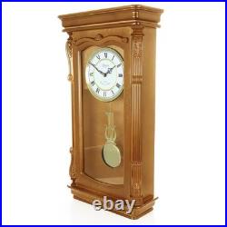 Bedford 26 Golden Oak Wood Finish Wall Clock w Swinging Pendulum & 4 Chimes