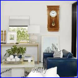 Bedford 26 Golden Oak Wood Finish Wall Clock w Swinging Pendulum & 4 Chimes