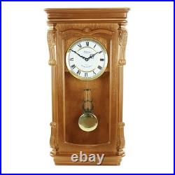 Bedford 26 Golden Oak Wood Finish Wall Clock w Swinging Pendulum & 4 Chimes