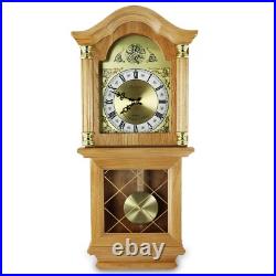 Bedford 26 Wall Clock in Golden Oak Wood Finish w 4 Chimes & Swinging Pendulum