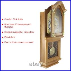 Bedford 26 Wall Clock in Golden Oak Wood Finish w 4 Chimes & Swinging Pendulum