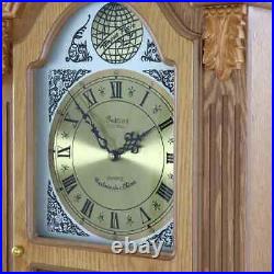 Bedford 29 Honey Oak Wood Wall Clock w Chimes Swinging Pendulum & Gold Accents