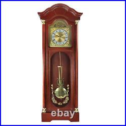 Bedford 33 Inch Hourly Chiming Pendulum Wall Clock in Antique Cherry Oak Finish