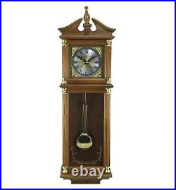 Bedford 34.5 Wall Clock Antique Harvest Oak Wood Finish w Pendulum & 4 Chimes