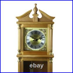 Bedford 34.5 Wall Clock Antique Harvest Oak Wood Finish w Pendulum & 4 Chimes