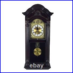 Bedford Clock Collection 25.5 Inch Antique Mahogany Cherry Oak Chiming Wall Clo