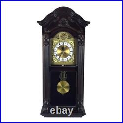 Bedford Clock Collection 25.5 Inch Antique Mahogany Cherry Oak Chiming Wall Cloc