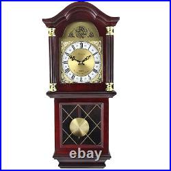 Bedford Clock Collection 26 Inch Chiming Pendulum Wall Clock in Antique Mahogan