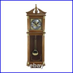 Bedford Clock Collection 34.5 Inch Chiming Pendulum Wall Clock in Antique Harves