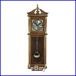 Bedford Clock Collection 34.5 in. Antique Chiming Wall Clock with Numerals Oak