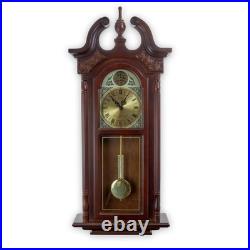 Bedford Clock Collection 38 Inch Chiming Pendulum Wall Clock in Cherry Oak Finis