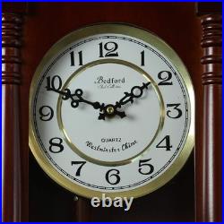 Bedford Clock Collection Classic Chiming Wall Clock Pendulum Cherry Oak 27.5in H Bedford Clock Collection Classic Chiming Wall Clock Pendulum Cherry Oak 27.5in H