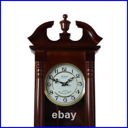 Bedford Clock Collection Classic Chiming Wall Clock Pendulum Cherry Oak 27.5in H