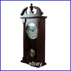 Bedford Clock Collection Classic Chiming Wall Clock Pendulum Cherry Oak 27.5in H Bedford Clock Collection Classic Chiming Wall Clock Pendulum Cherry Oak 27.5in H
